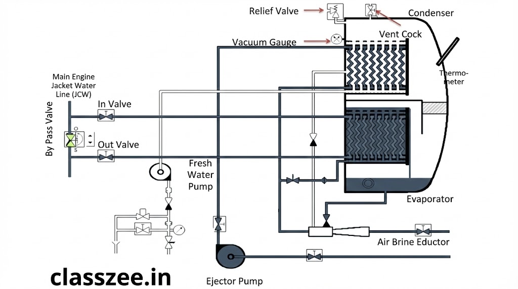Marine Fresh Water Generator working on ship